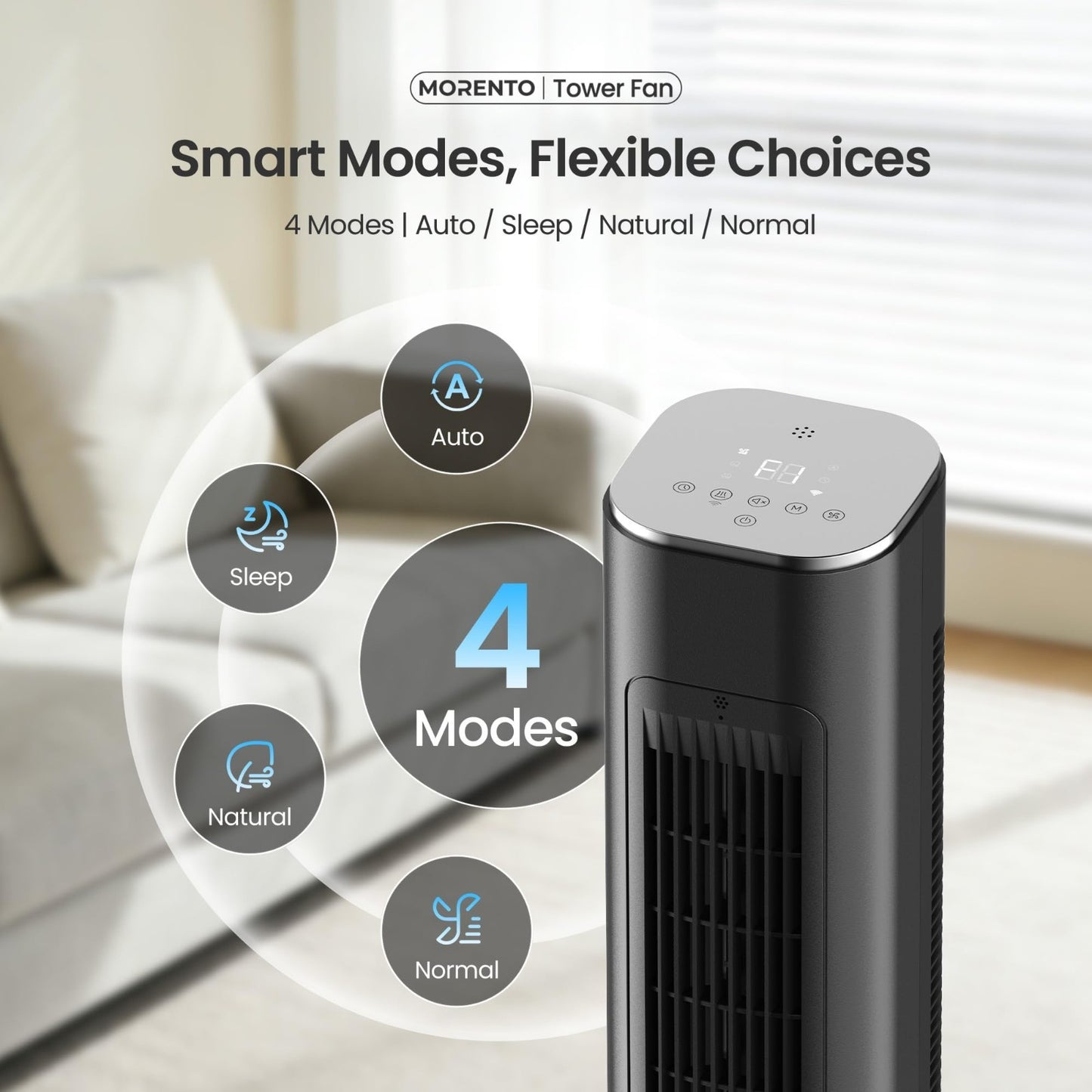 WiFi Smart Tower Fan 36"   Quiet 25dB, 4 Modes & Speeds, Remote, Oscillating, Ti5