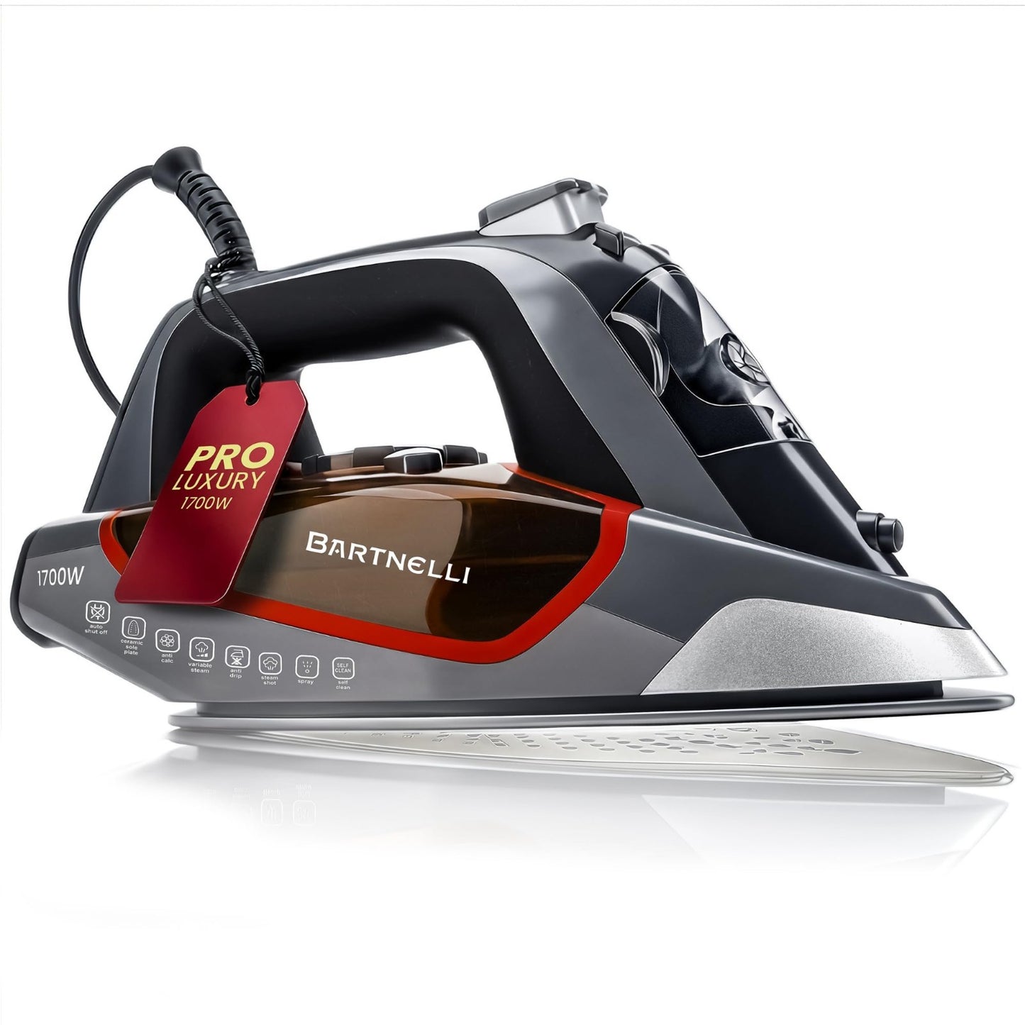 Heavy-Duty 1700W Steam Iron - Multi-Layer Ceramic Soleplate, Anti-Drip, Auto Shu1