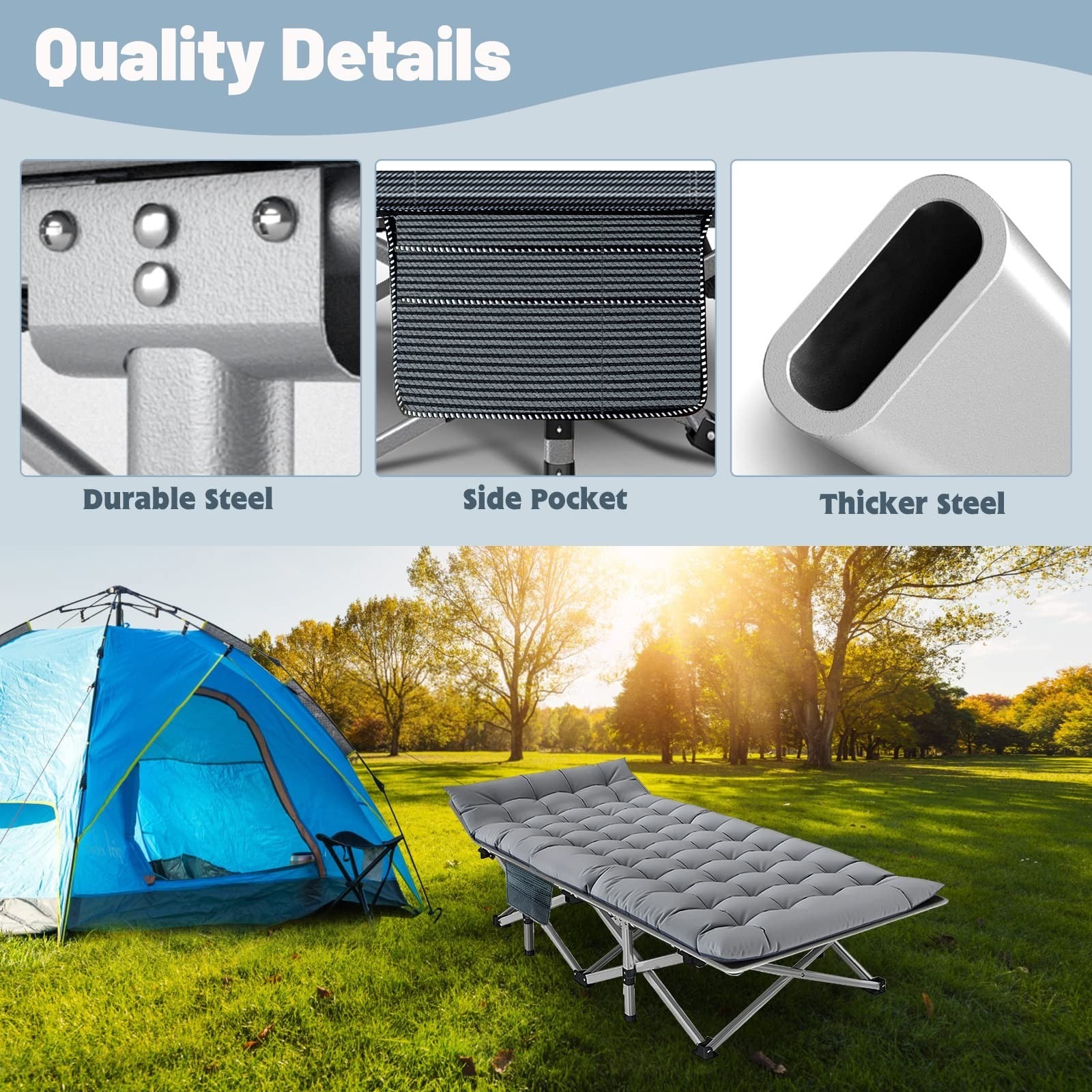 Oversized Folding Camping Cot for Adults   32" Wide, 900LBS Capacity, Includes P6
