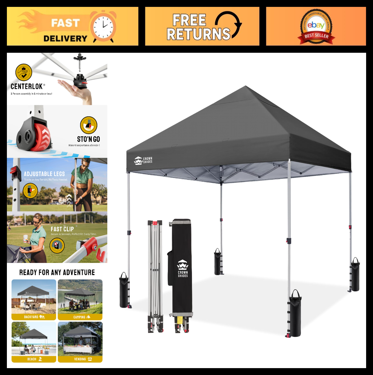 8x8 Pop Up Canopy Tent   One Push Setup, Easy Outdoor Sun Shade for Events, Part0