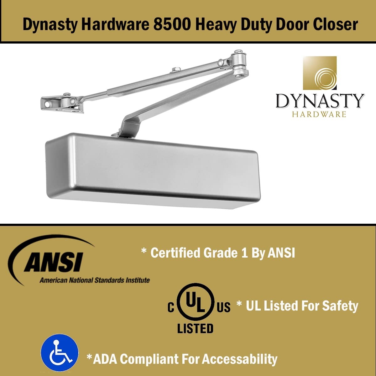 Heavy Duty Hydraulic Door Closer, Adjustable Spring Size 1 6, ADA Compliant, Sur5