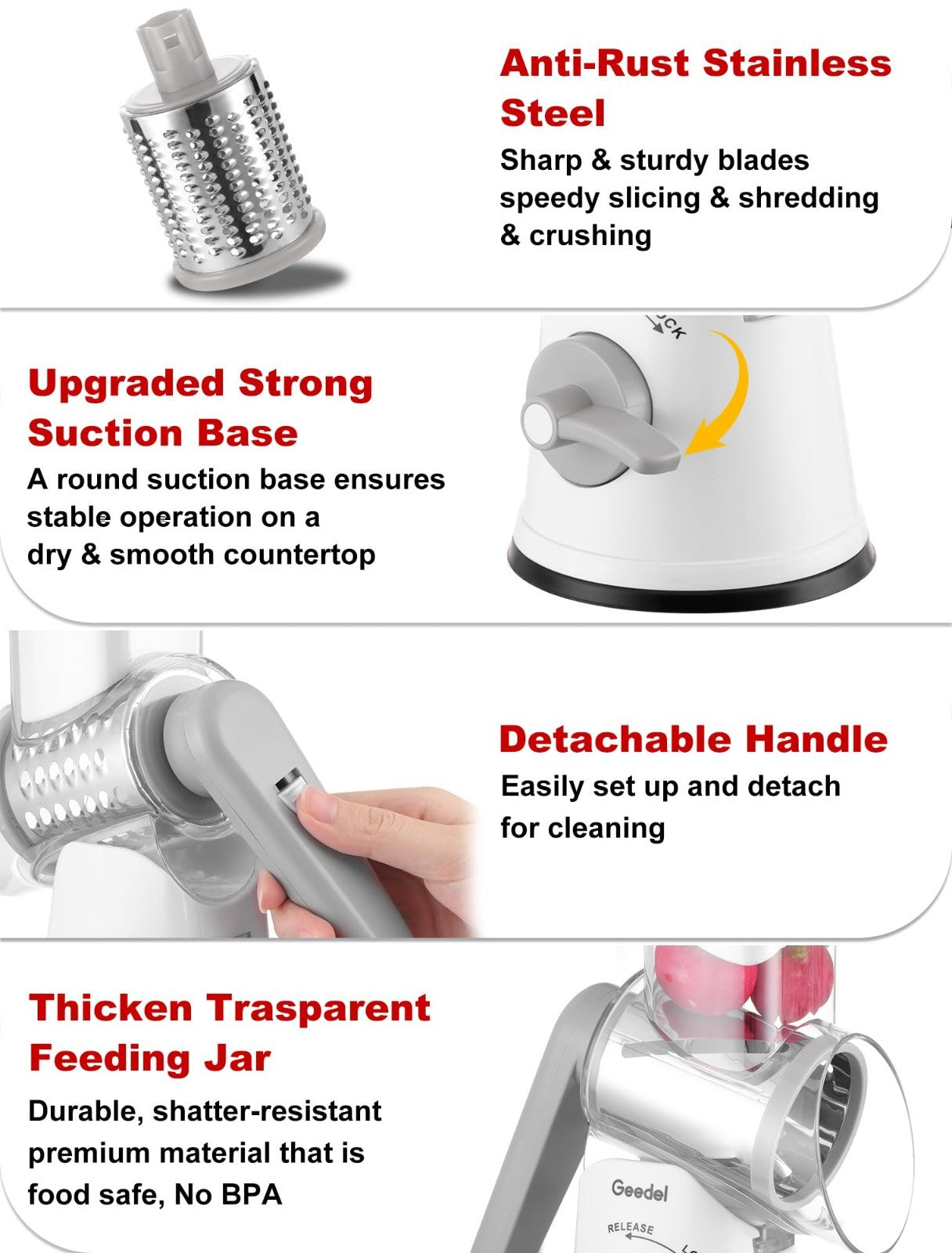 Rotary Cheese Grater & Vegetable Slicer   5 Blades, Stainless Steel, Fast Cuttin6
