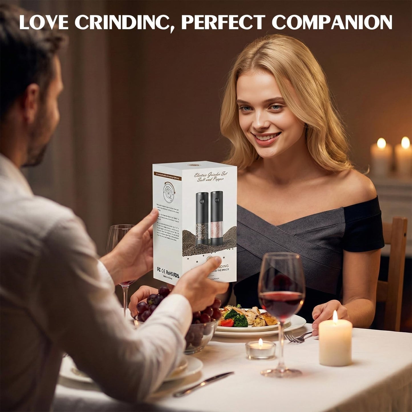 Automatic Electric Salt and Pepper Grinder Set   Adjustable Coarseness, LED, Lar6