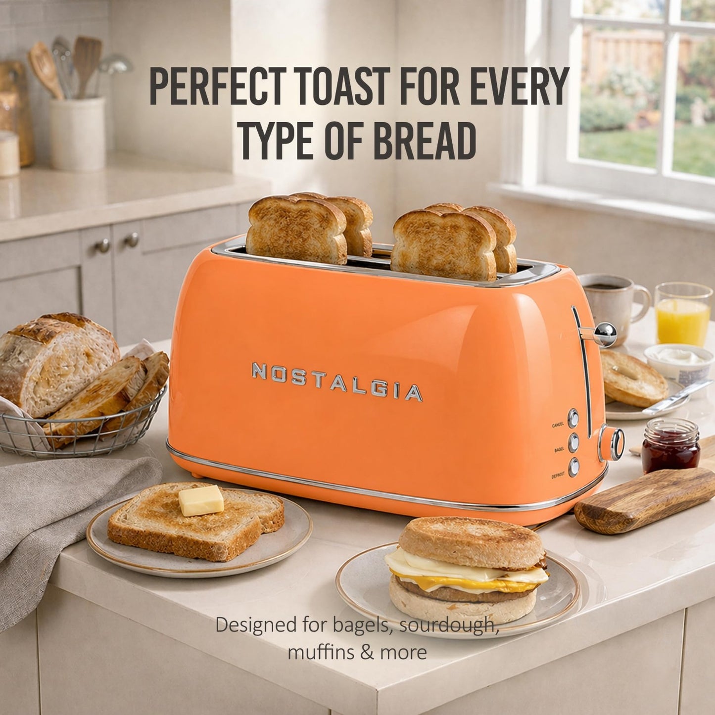 Vintage Retro 4 Slice Toaster   Enamel Coated Steel, Wide Slots, 6 Levels, Bagel3