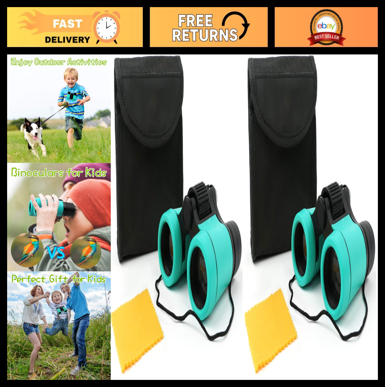 Kids Binoculars Set   Shockproof Toy for Ages 3 12, Bird Watching, Learning, Hik0