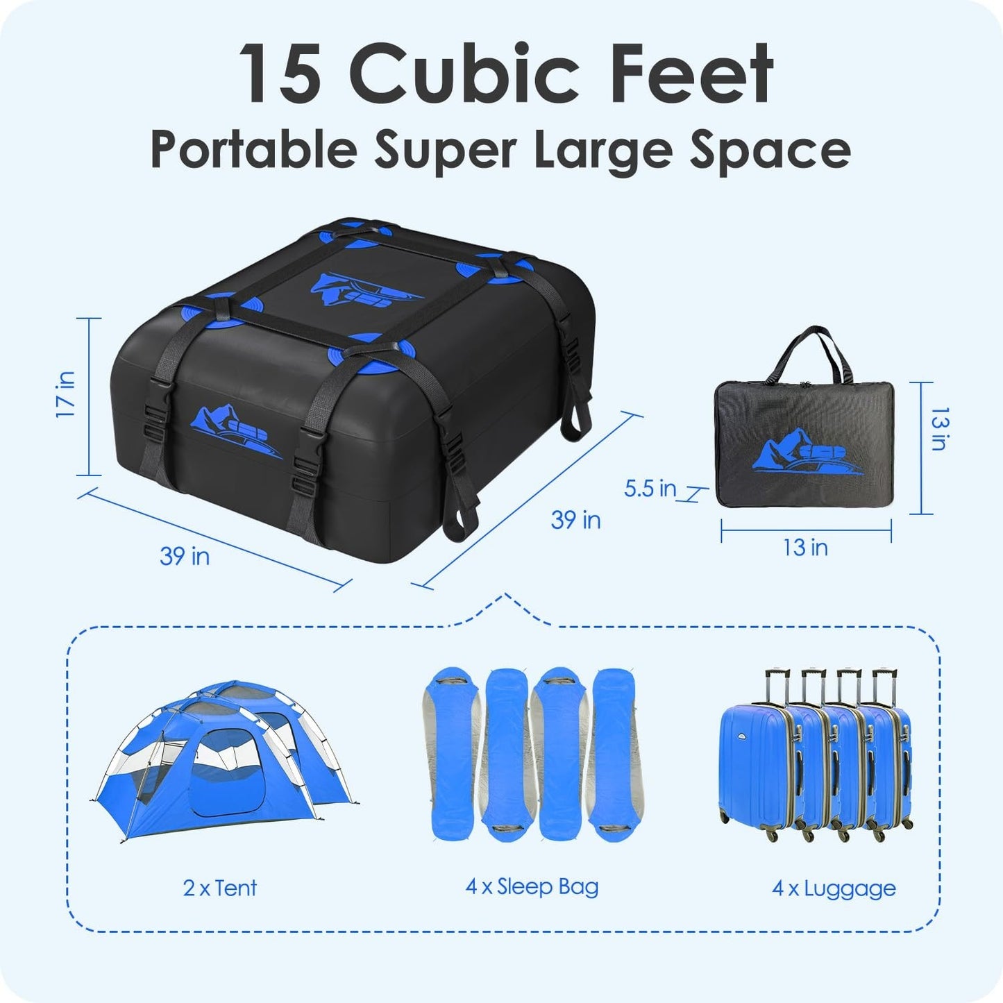 Rooftop Cargo Carrier Bag 15-20 Cu Ft Waterproof Storage for Cars - Blue5