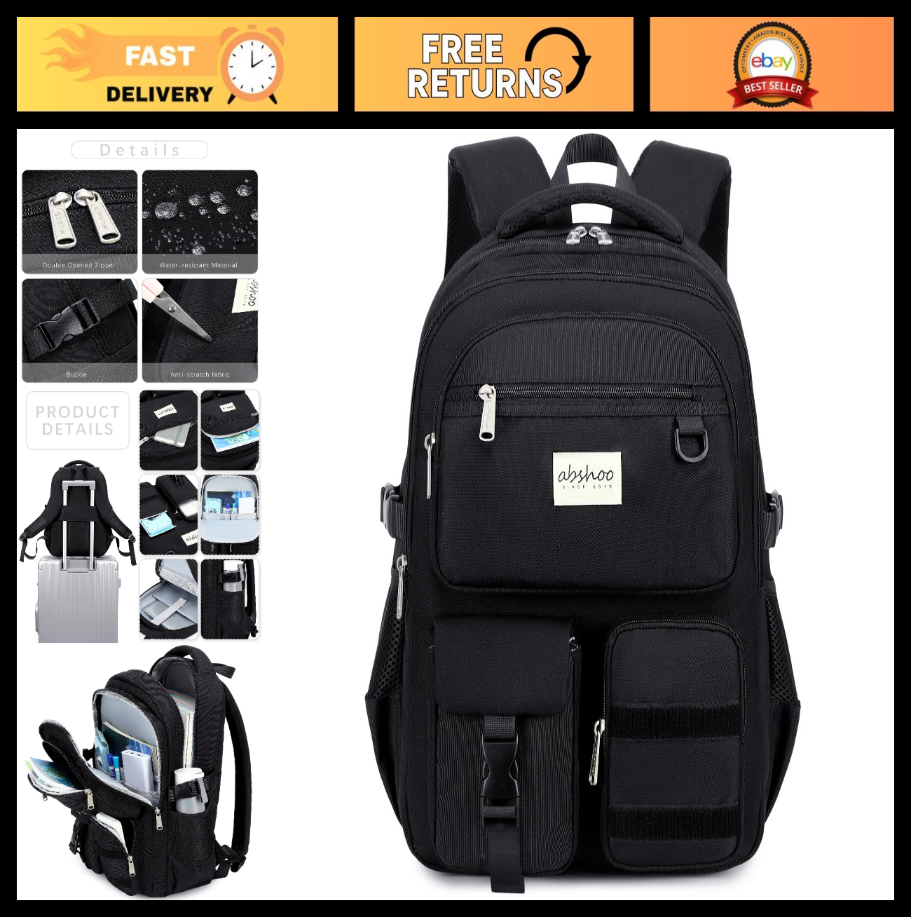 Large Heavy Duty Backpack for School & College, Multi Pocket Travel Bookbag0