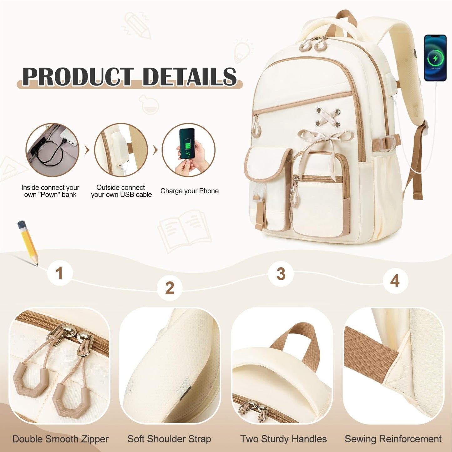3PCS Girls School Backpack Set with Lunch Box & Pencil Pouch   Stylish & Durable4