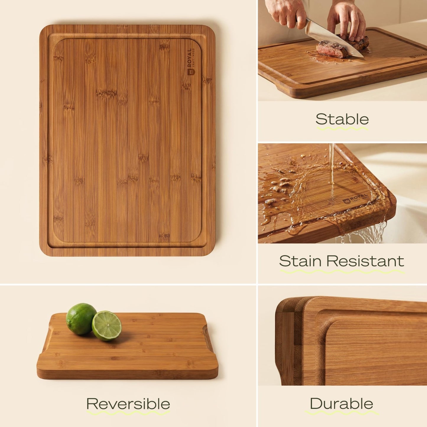 Wooden Cutting Boards Set   Bamboo Non Toxic Kitchen Prep & Serving Boards, 4 Pc3