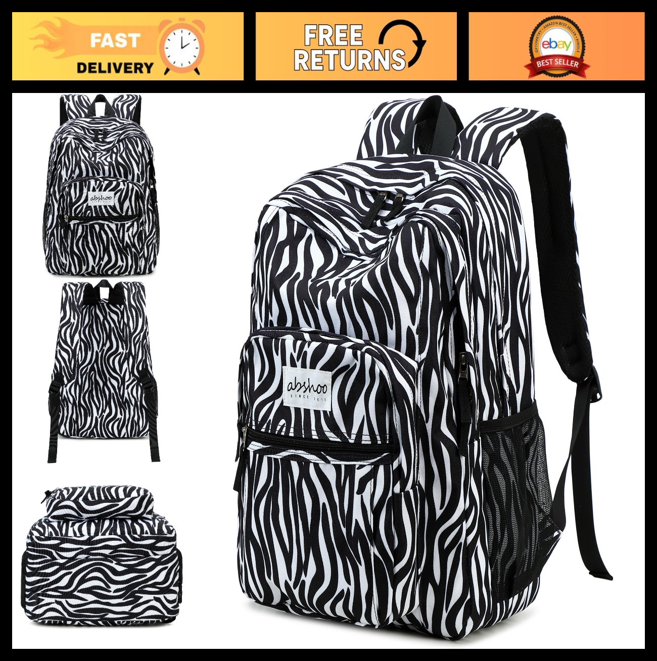 Zebra Print Women's School Backpack   Water Resistant Bookbag for College & Teen0