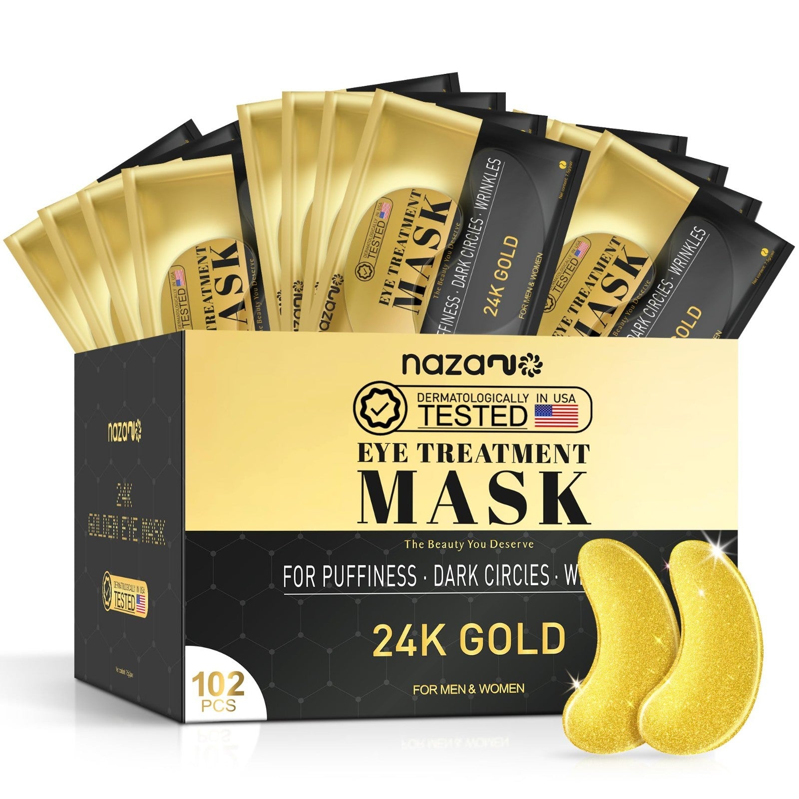 24K Gold Under Eye Patches   102 Pcs Anti Aging Eye Masks for Dark Circles & Puf1
