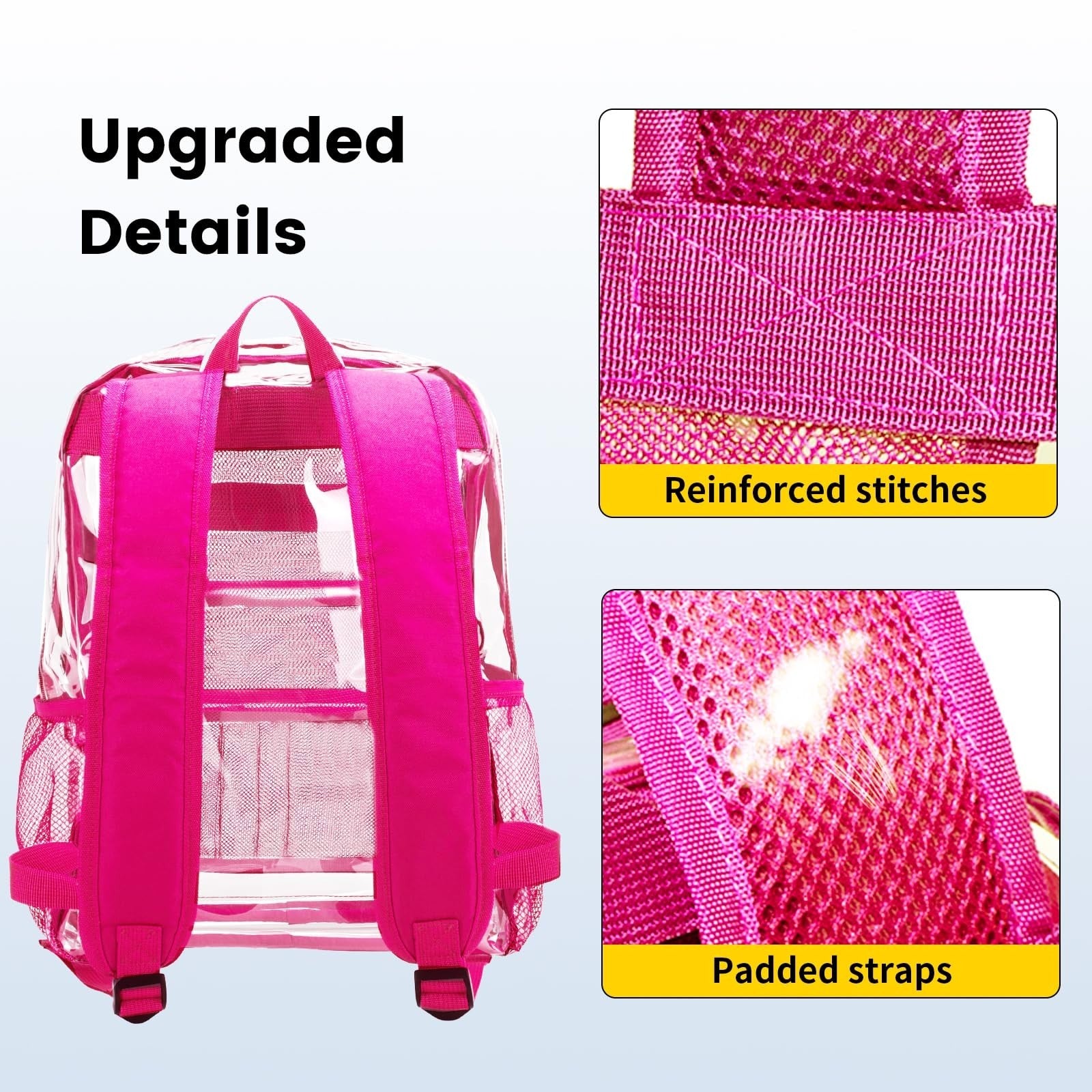 Clear PVC Backpack Heavy Duty Transparent Bag with Reinforced Straps - Pink, Lar5
