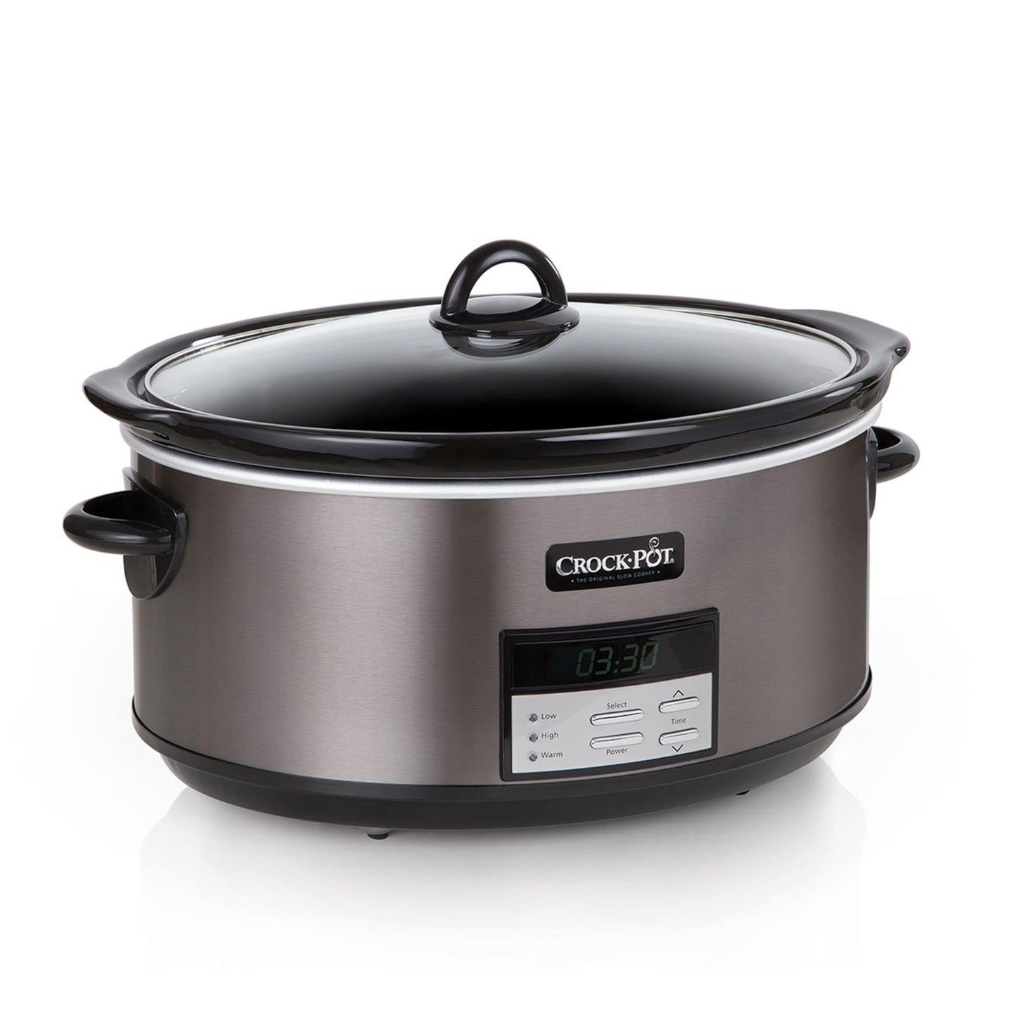 8 Quart Programmable Slow Cooker with Auto Warm, Black Stainless Steel, Large Ca1
