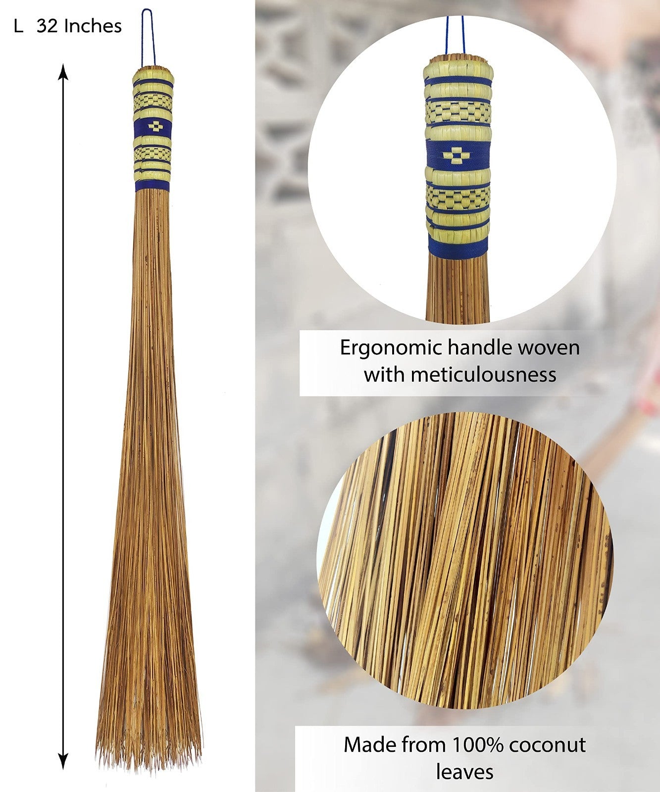 32" Heavy Duty Multi-Surface Coconut Leaf Broom - Sturdy Outdoor Cleaning Tool5