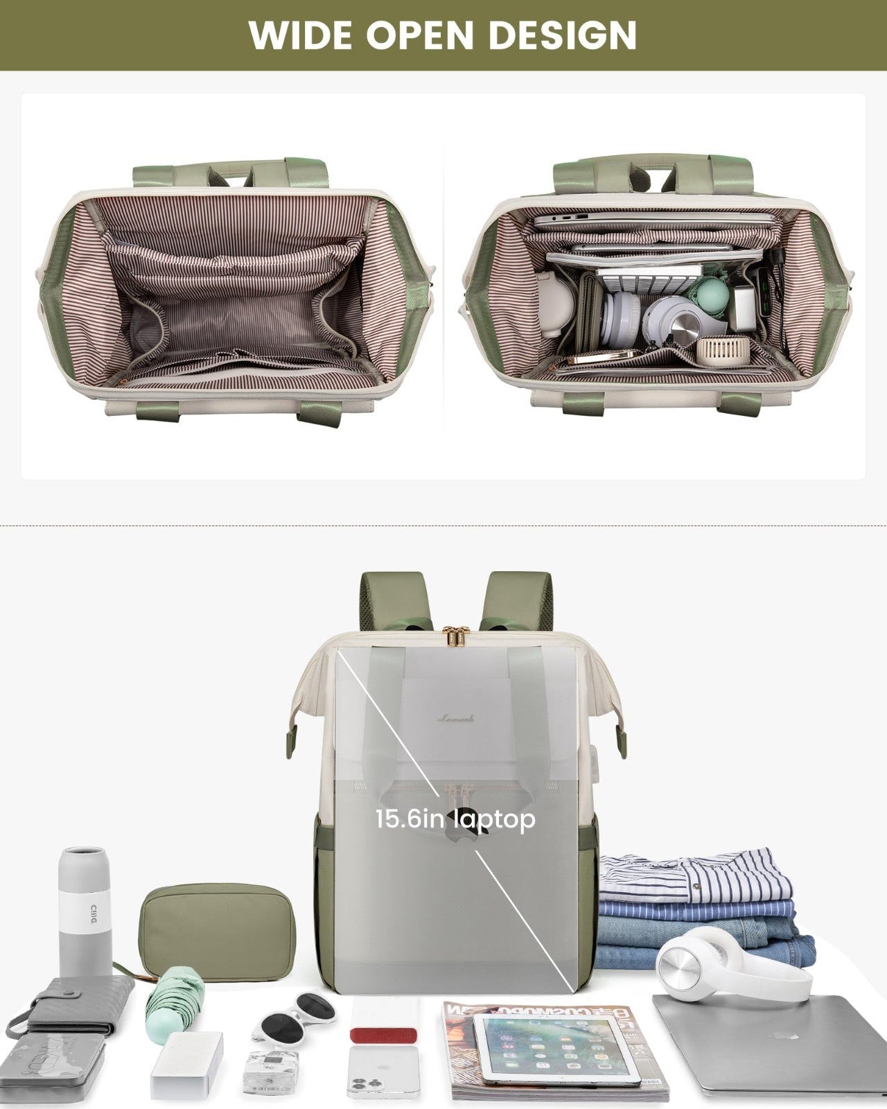 Stylish 15.6" Laptop Backpack for Women, USB Port, Waterproof Travel Bag, 2PCS7