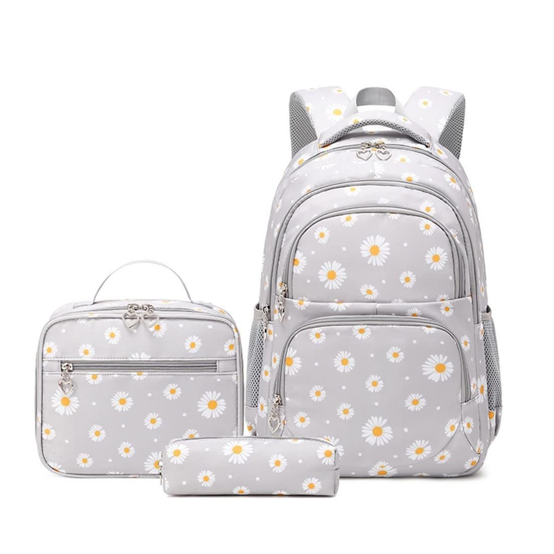 Daisy Print Backpack Set for Girls   3pcs Bookbag with Lunch Box for School, Gre1