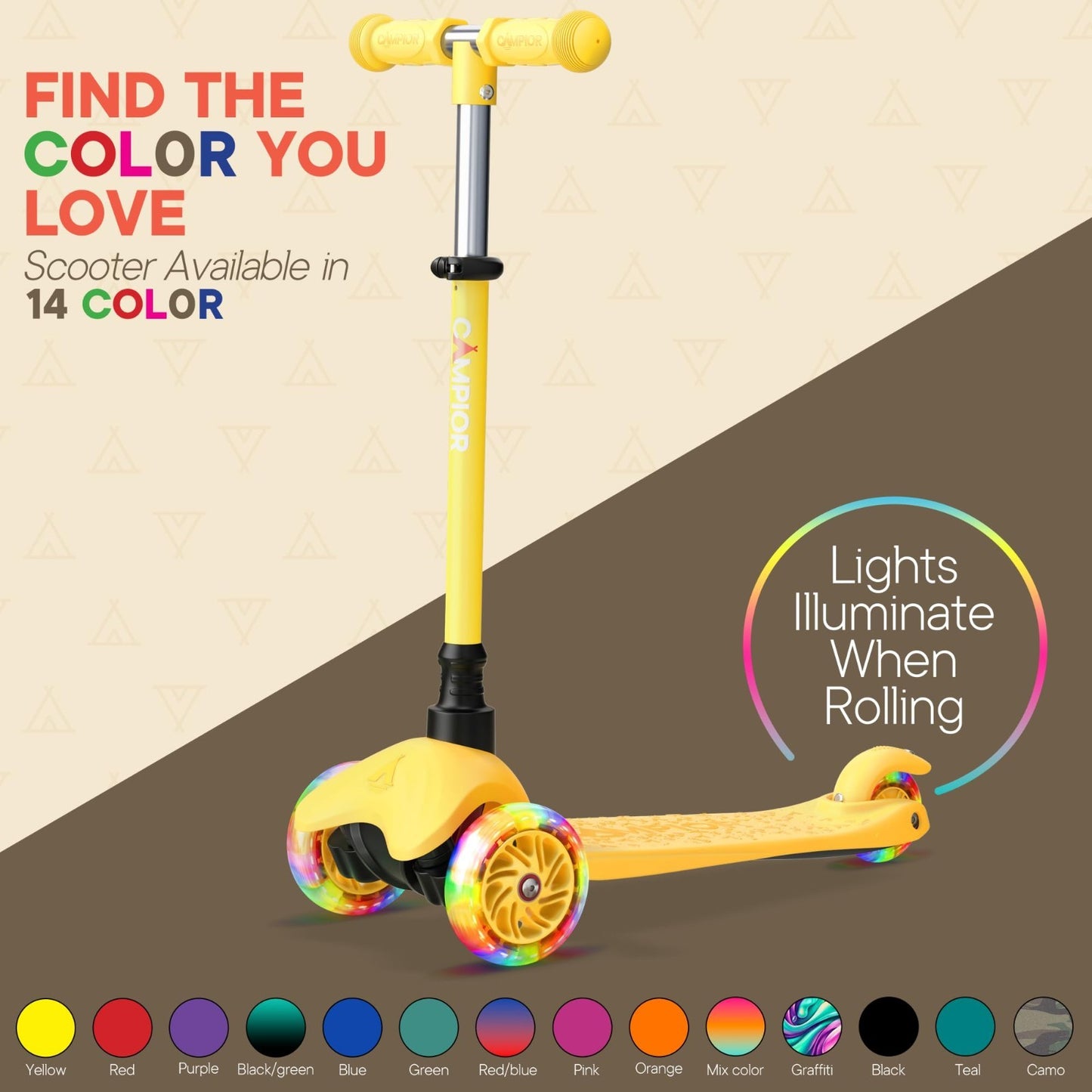 Kids Yellow Mini 3-Wheel Scooter - Lean-to-Steer, LED Wheels, Adjustable Handleb7