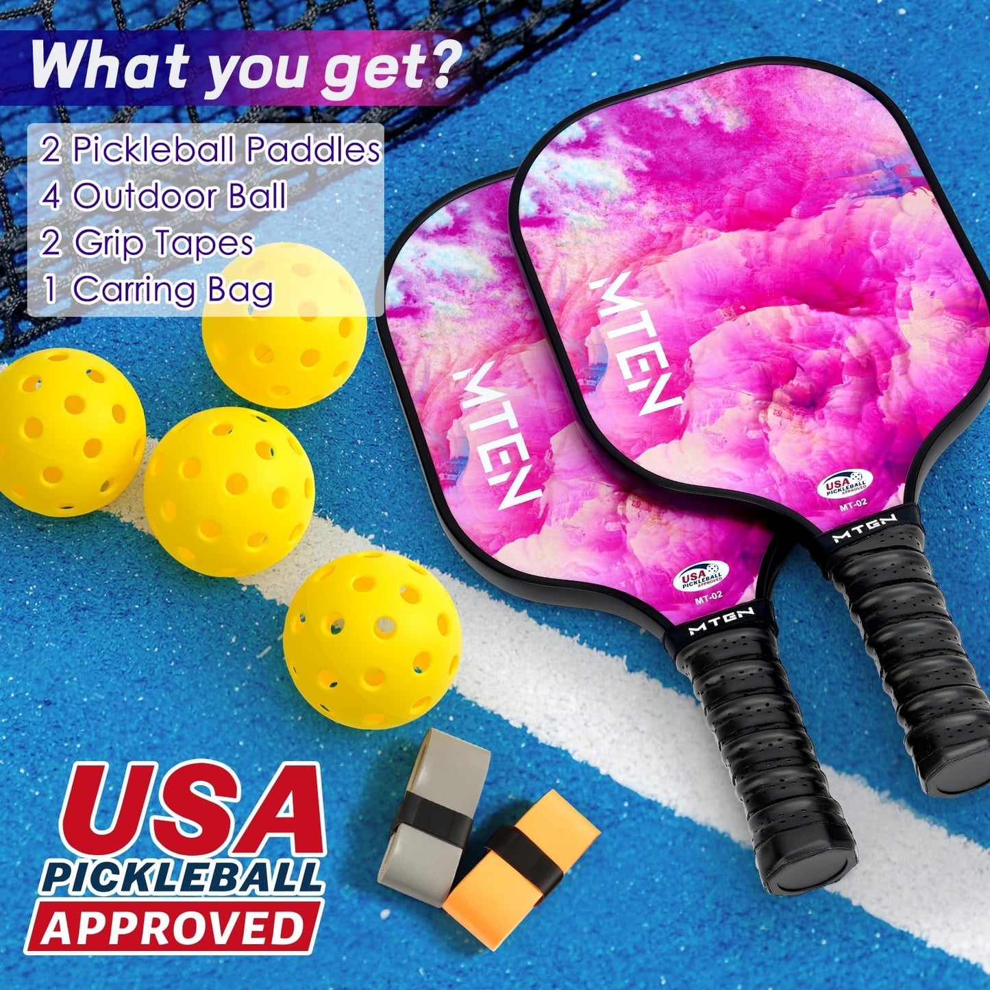 Pickleball Paddle Set of 2/4/1 - USAPA Approved Fiberglass Rackets, Lightweight5