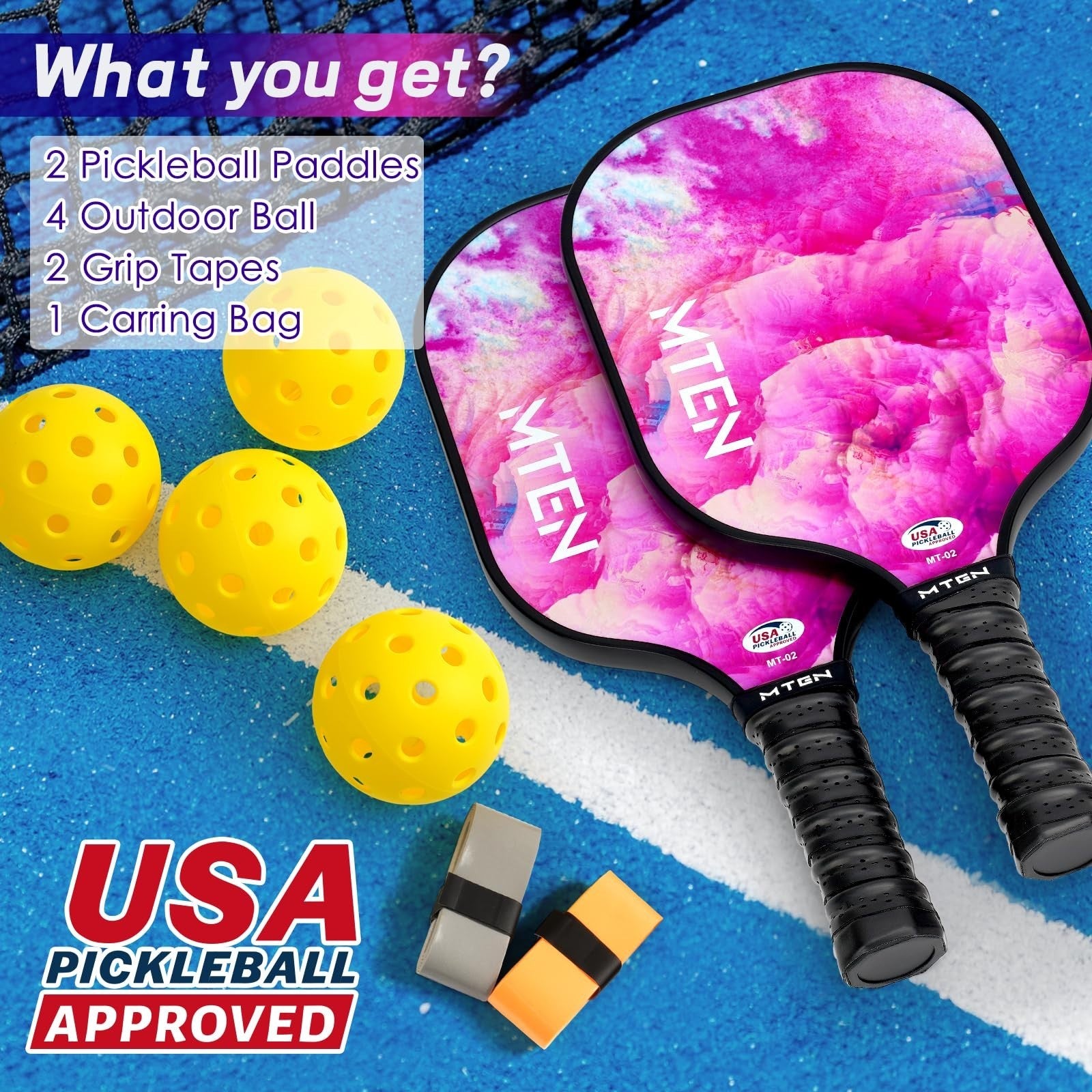 Pickleball Paddle Set of 2/4/1 - USAPA Approved Fiberglass Rackets, Lightweight5