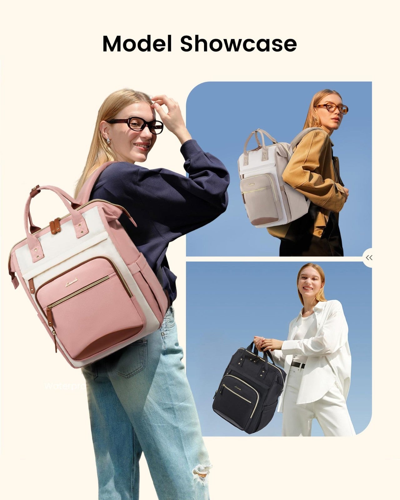 Stylish Waterproof Laptop Backpack for Women, 15.6" Large Capacity Work Bag, Cup2