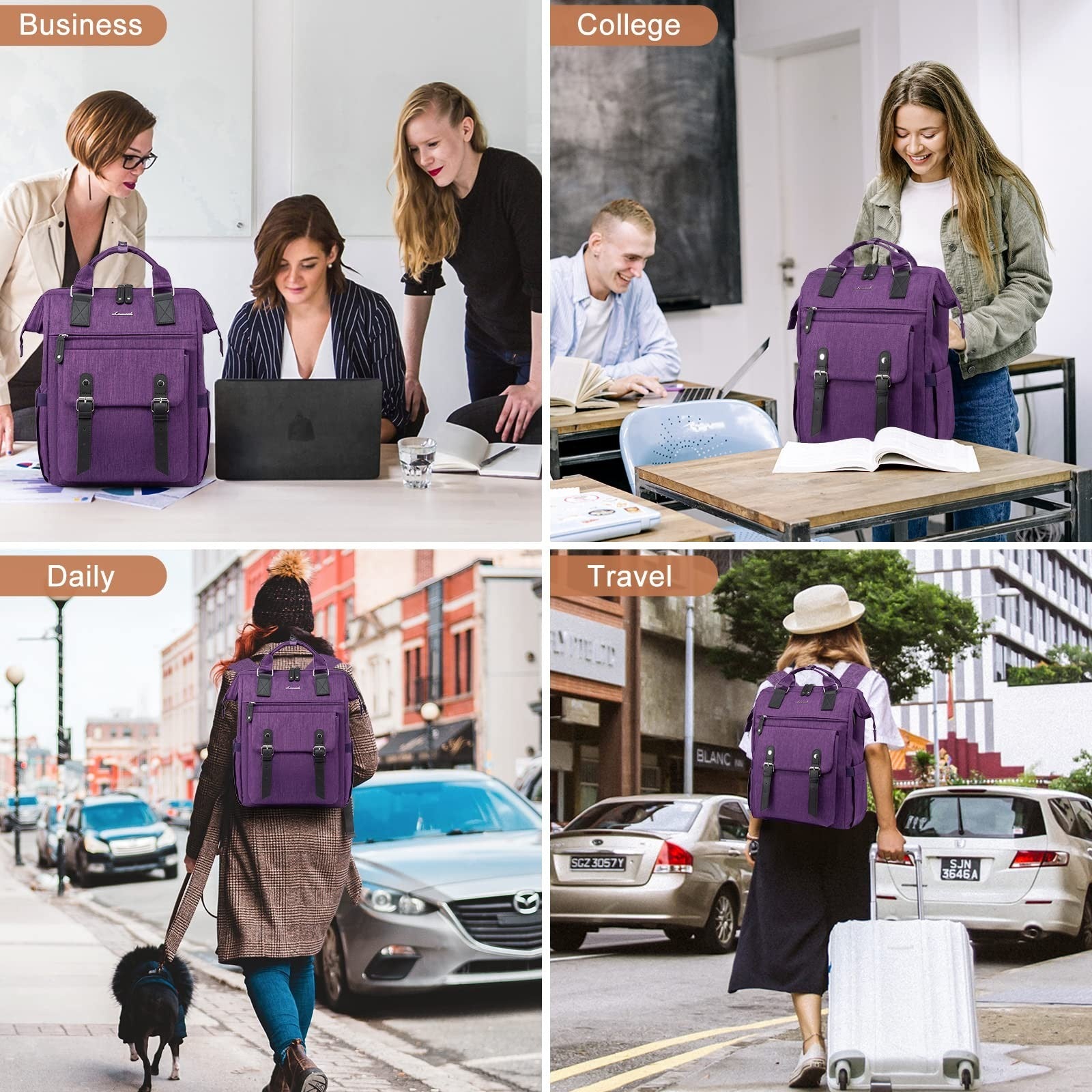 Stylish Laptop Backpack for Women   Anti Theft Travel Bag with USB Port, Dark Pu4