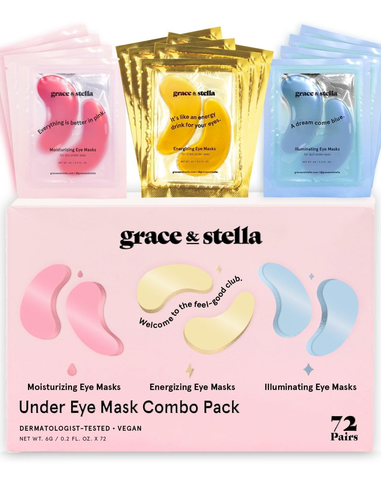 Under Eye Masks - Reduce Dark Circles, Puffiness, Wrinkles - 72 Gel Patches, Veg1