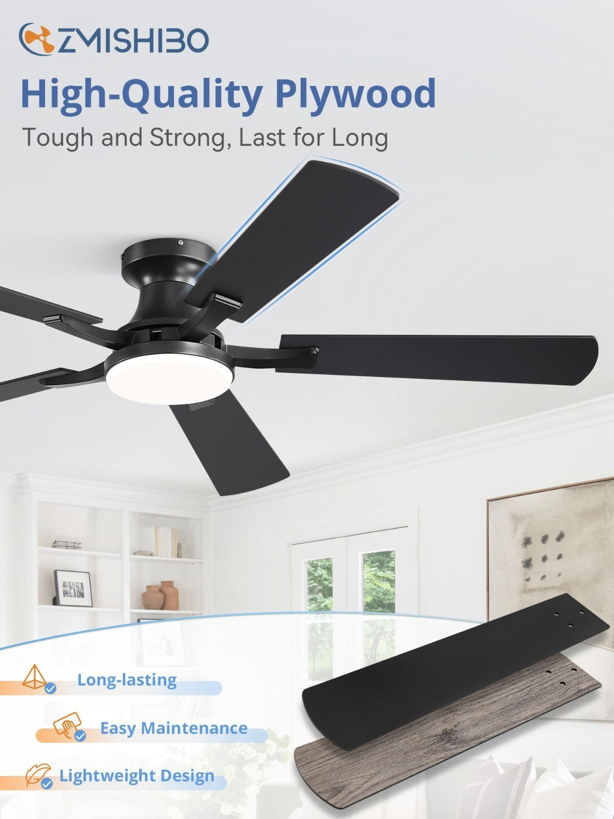 52" Ceiling Fan with Lights, Remote & App Control, Dimmable LED, Quiet Motor, Fl5
