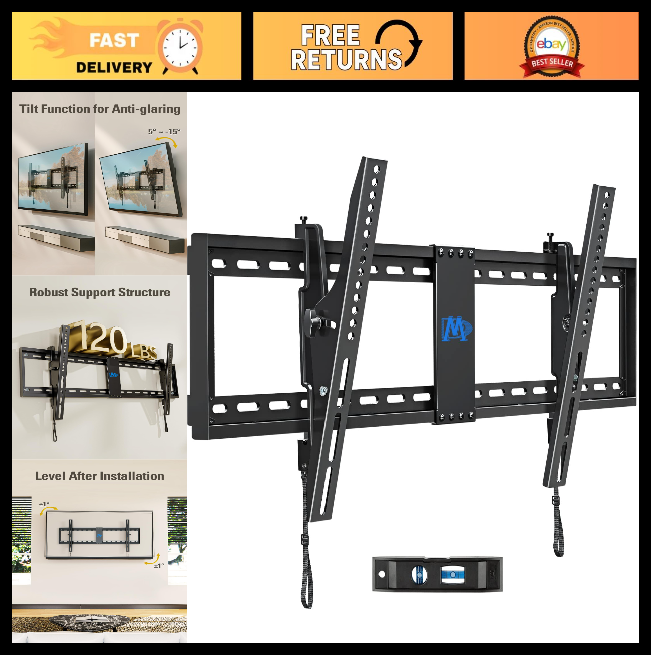 Universal Tilting TV Wall Mount for 42 86" TVs, VESA 800x400mm, Easy Level Adjus0