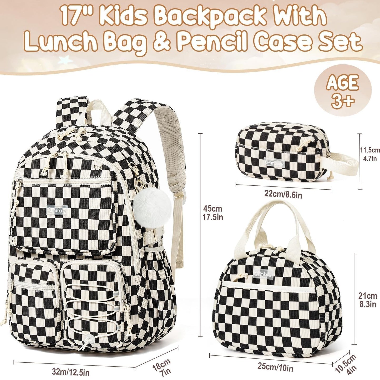 Stylish Corduroy Backpack Set for Girls   3PCS Kids School Bag with Lunch Box2