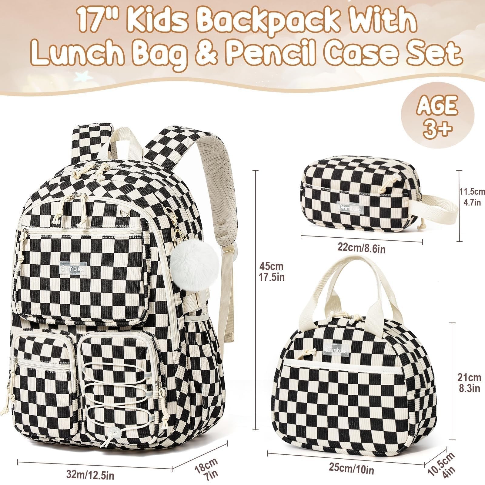 Stylish Corduroy Backpack Set for Girls   3PCS Kids School Bag with Lunch Box2