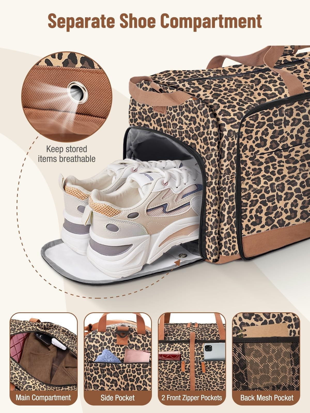 Large 80L Foldable Travel Duffel Bag for Women, Weekend Carry-On, Shoes Compartm3