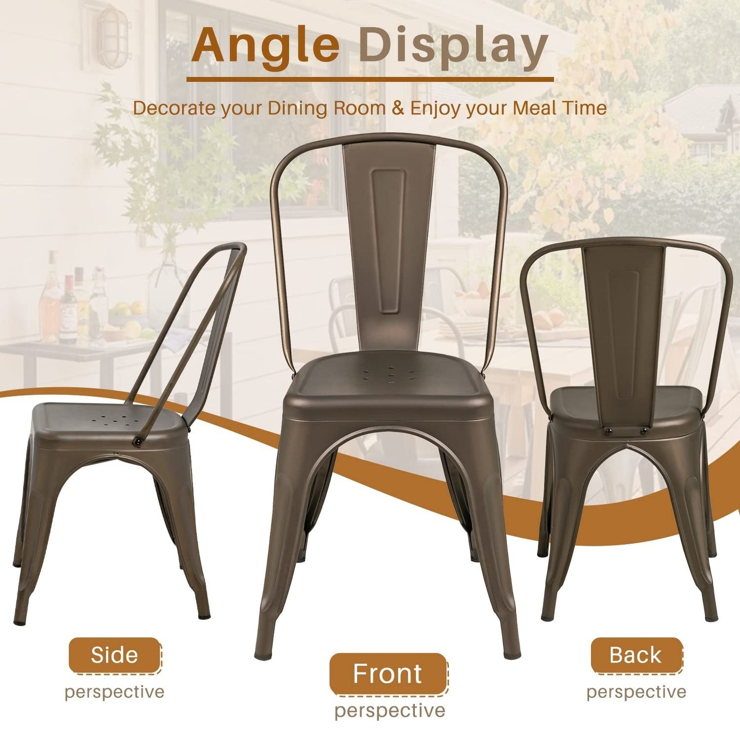 Stackable Metal Dining Chairs Set of 4   Indoor Outdoor Bistro Cafe Side Chairs6