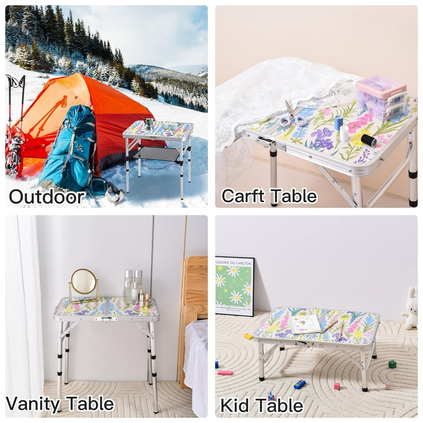 Portable Folding Camping Table - 2ft Adjustable Height, Lightweight, Carry Handl5
