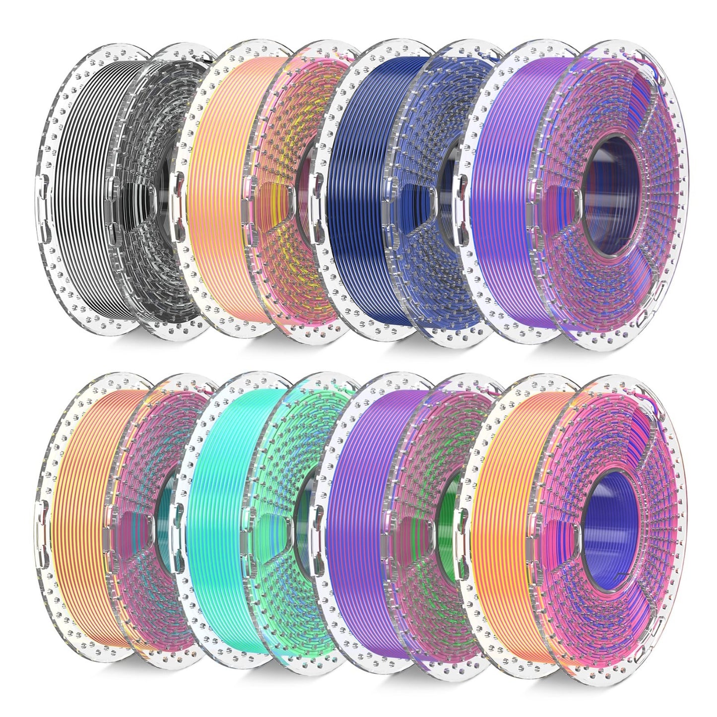 Multicolor Silk 3D Printer Filament Bundle, Dual & Triple Color, 2kg Vacuum Pack1