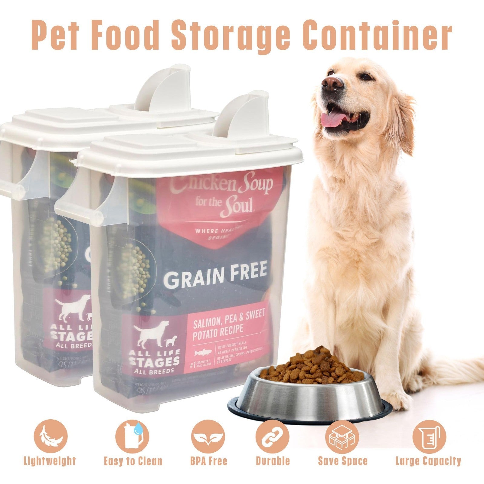 Pet Food Storage Containers   8 Gallon Dog, Cat & Bird Seed Dispensers w/Handle,3