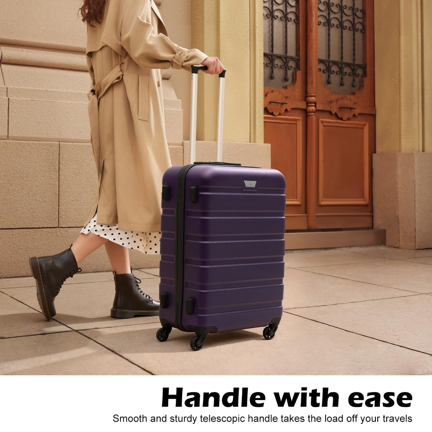 Lightweight Hardshell Luggage Set, 3-Piece Spinner Suitcase, TSA Lock, Purple 202