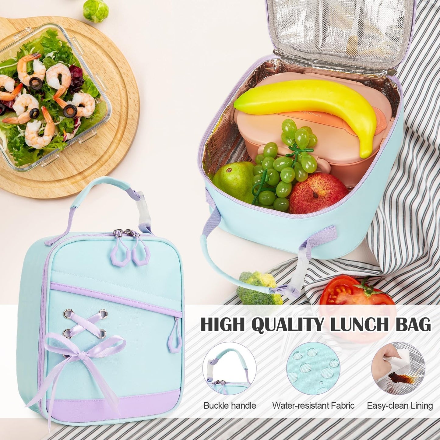 Girls' Backpacks Set   6PCS with Bento Box, Lunch Bag & Pencil Pouch   Aquamarin7