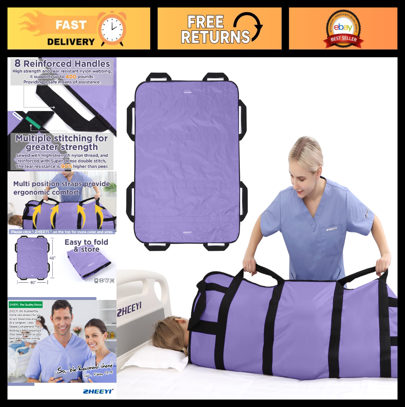 48x40 Bed Pad with Handles   Reusable Washable Patient Sheet for Lifting & Repos0