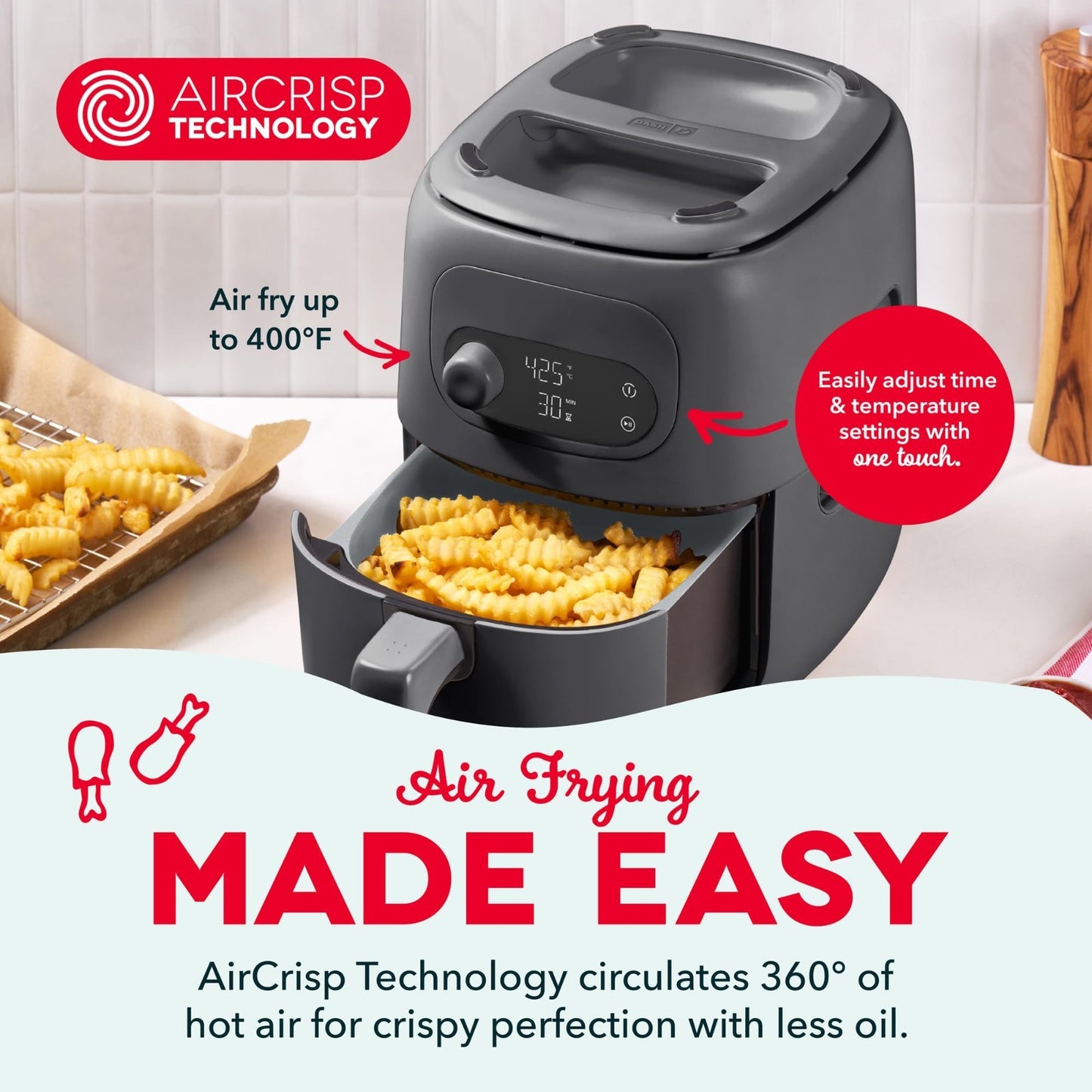 2-in-1 Air Fryer & Grill, 3 QT Capacity, Healthy Cooking, Non-Stick, Versatile3