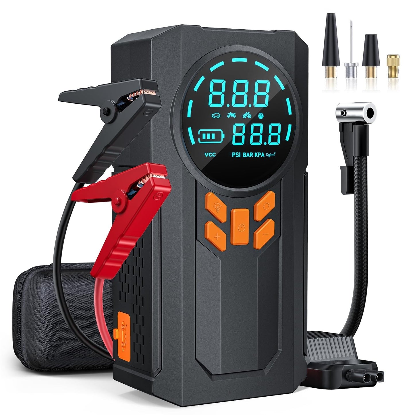 Portable Jump Starter & Air Compressor 5000A 160PSI, 12V Battery Booster, LED Li0