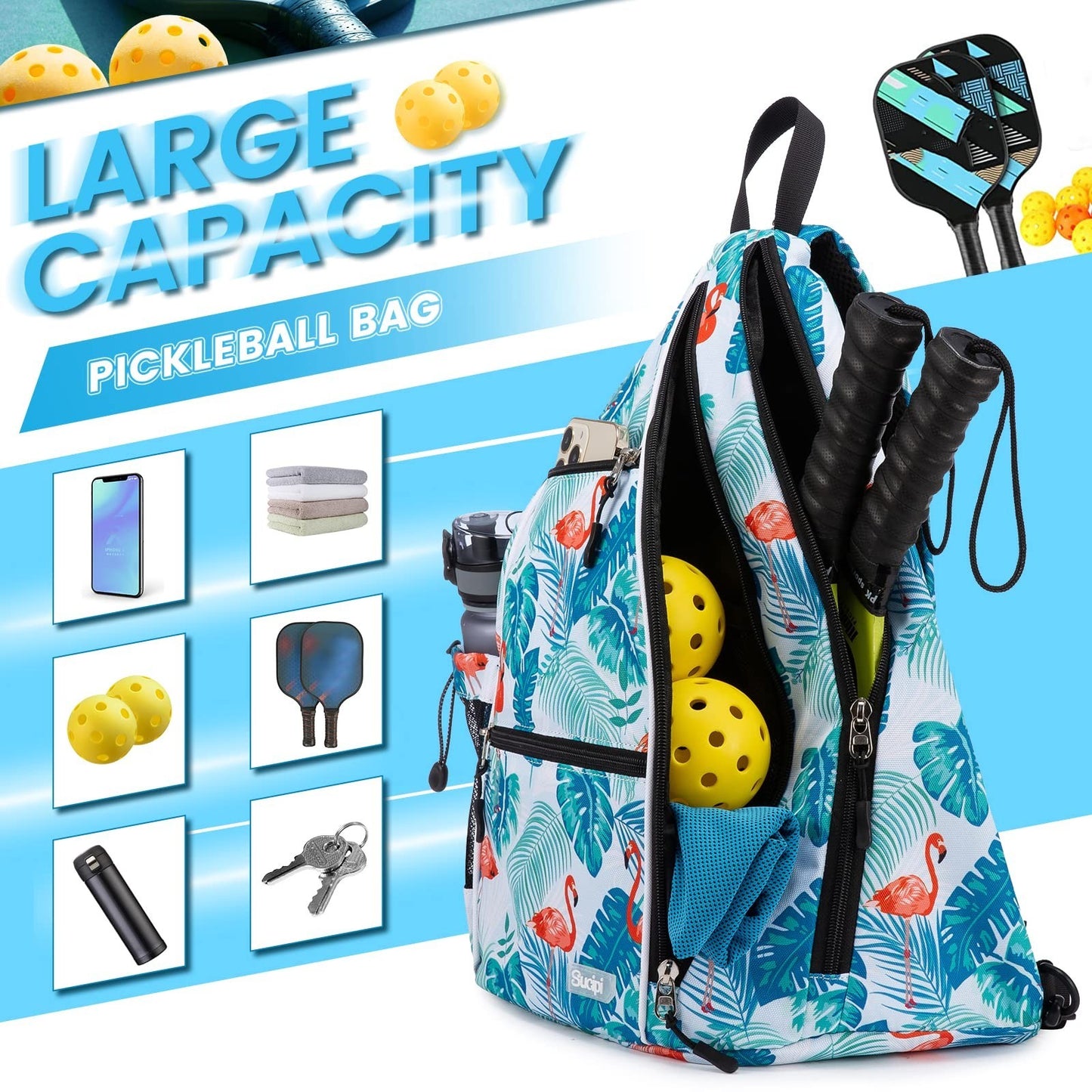 Adjustable Pickleball Backpack with Fence Hook, Large Capacity & Safety Pocket2