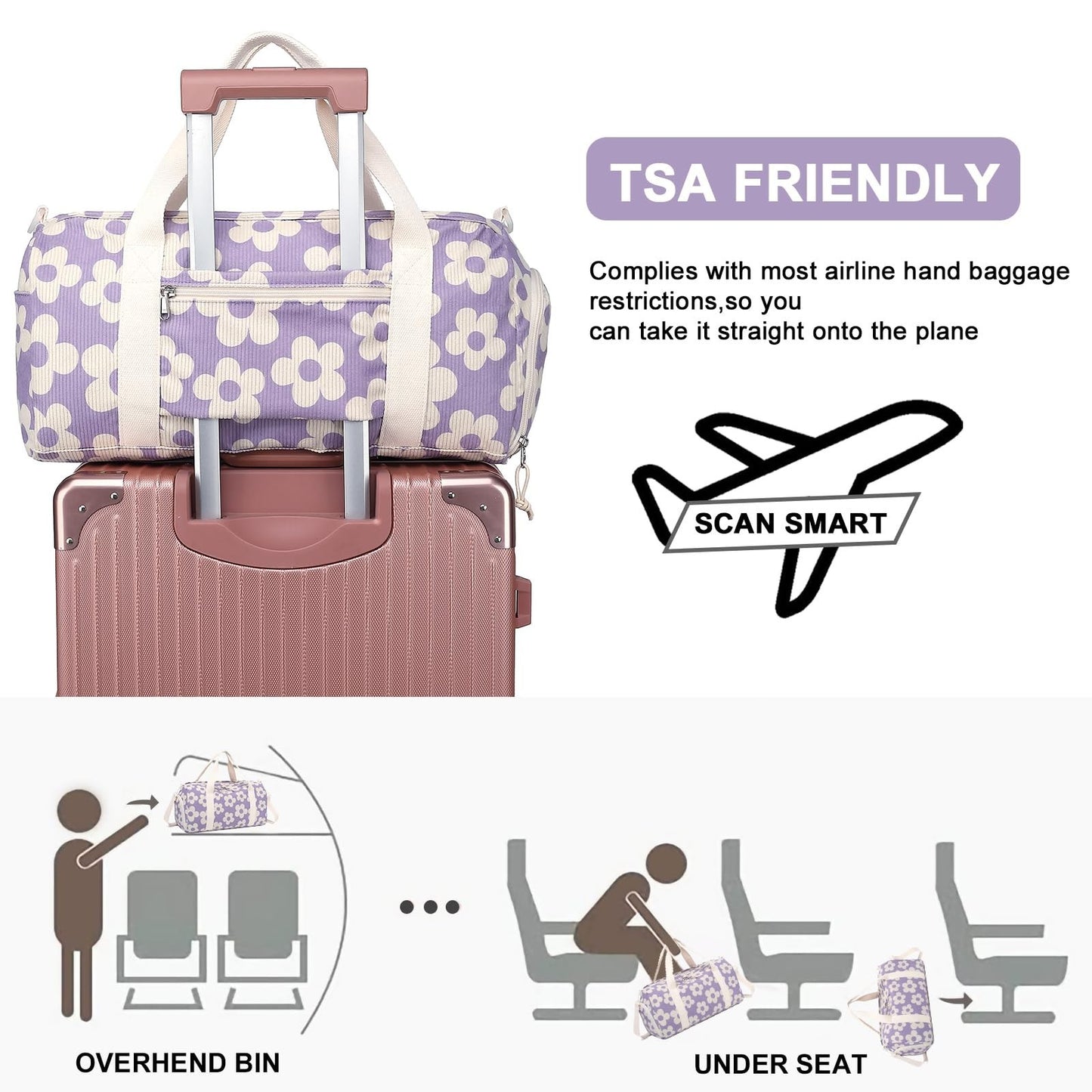 Cute Girls Duffle Bag - Waterproof Gym Bag with Shoe Compartment & Wet Pocket3