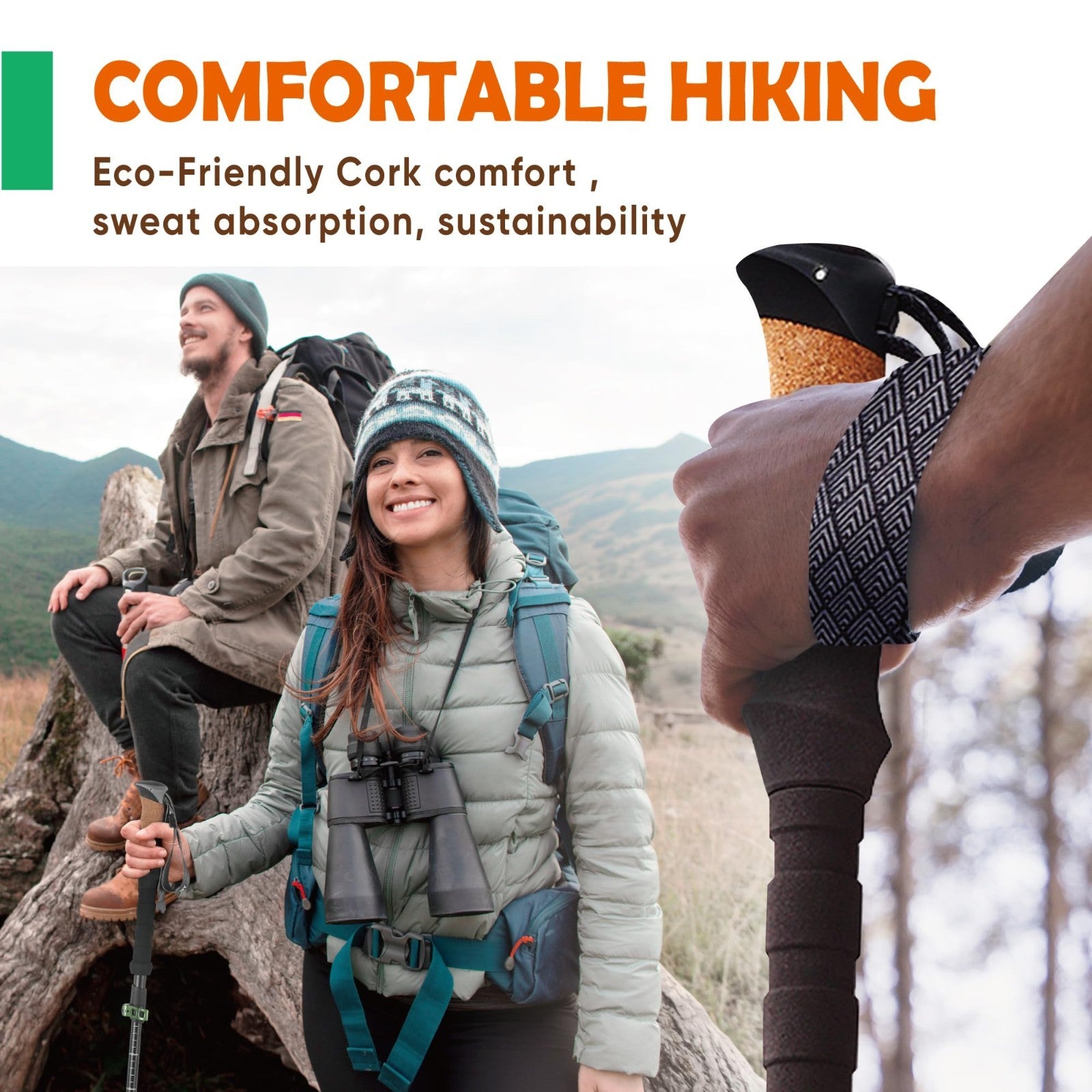 Lightweight Adjustable Trekking Poles with Cork Grip – Compact Hiking Sticks for6