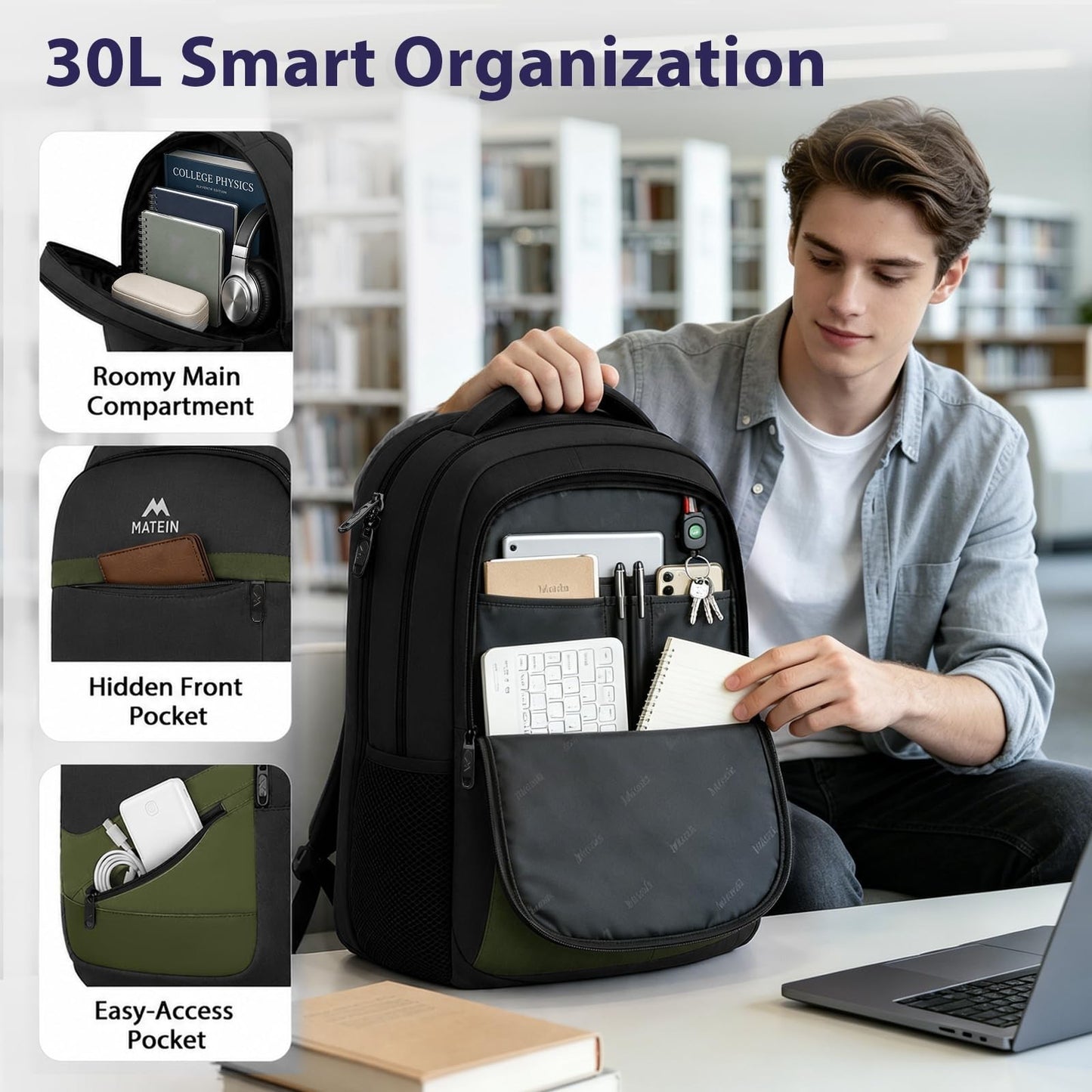 Airline Approved Laptop Backpack, Travel Work Bag with Multiple Pockets & USB Po6