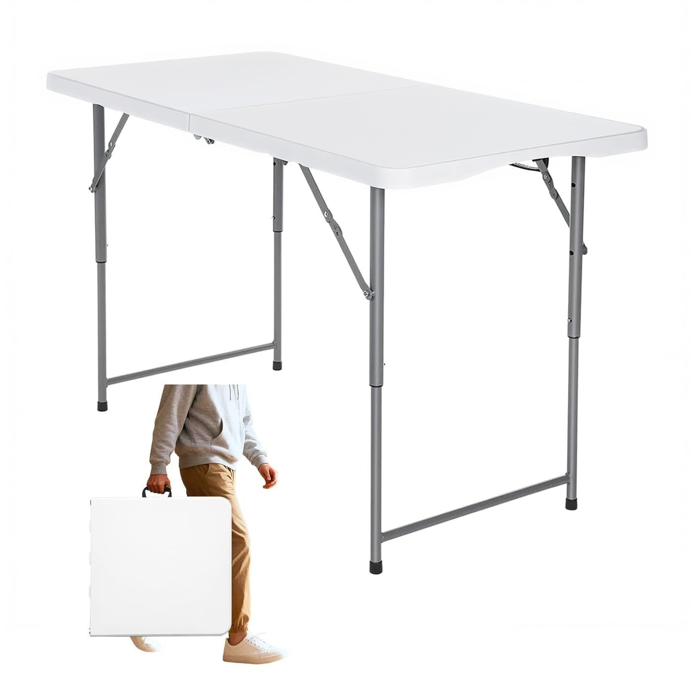 Portable 4ft Folding Table - Heavy Duty, Adjustable Height, Indoor/Outdoor Use,9