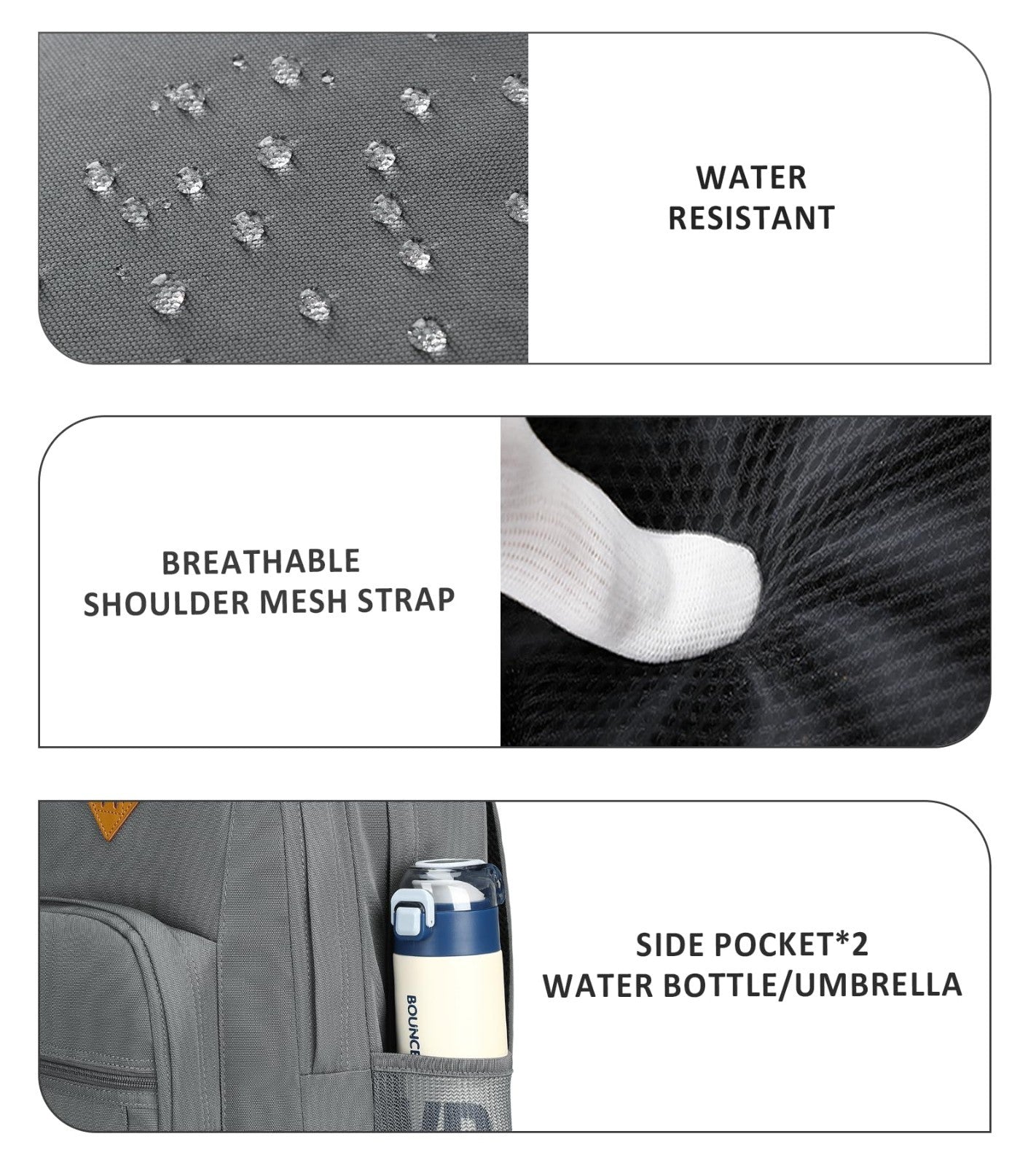 Water Resistant Women's Travel Backpack, College Bookbag for Men & Women   Grey4