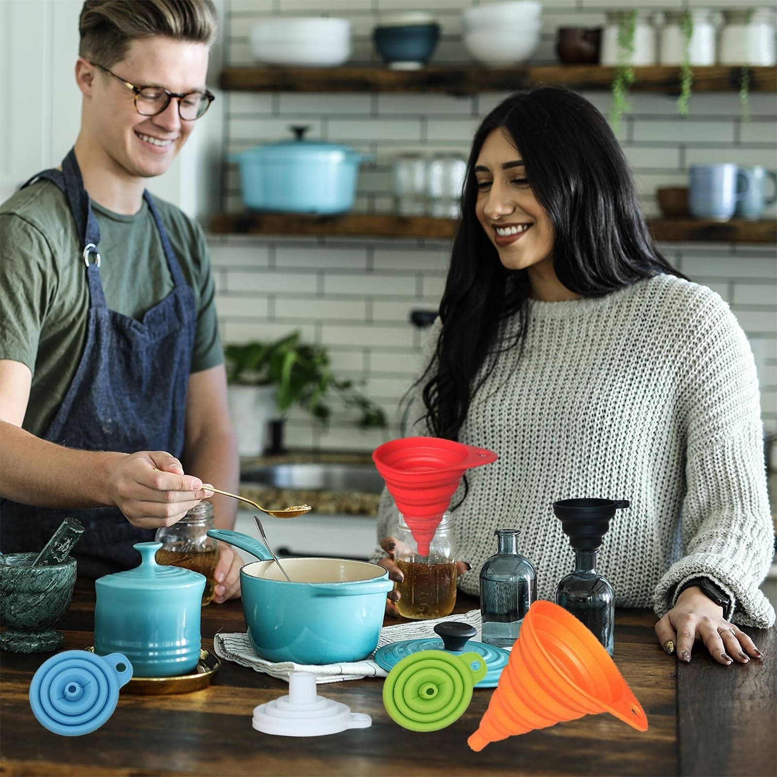 Collapsible Silicone Funnel Set   6 Pack, Small & Large Kitchen Gadgets for Liqu6