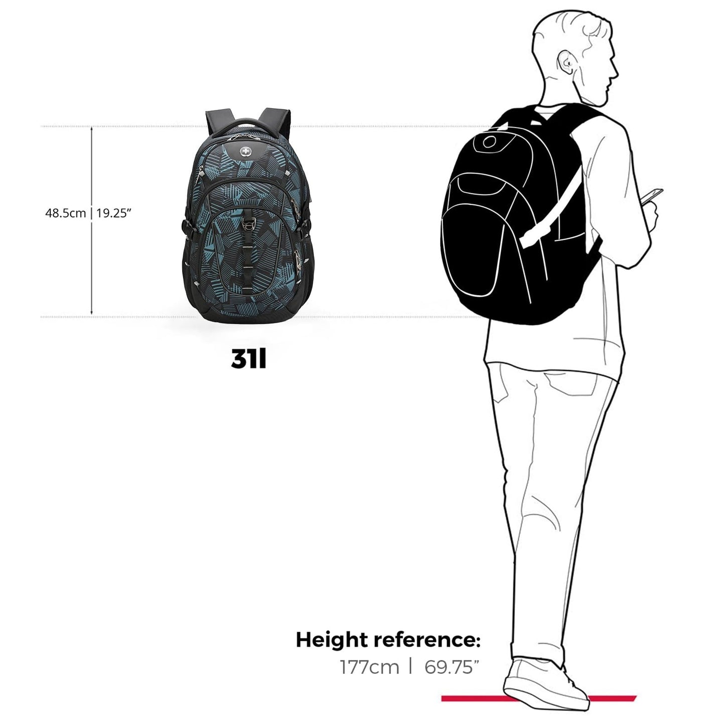 Travel Laptop Backpack with USB Charging Port, Fits 15.6" Computer, 31L, Dark Gr8