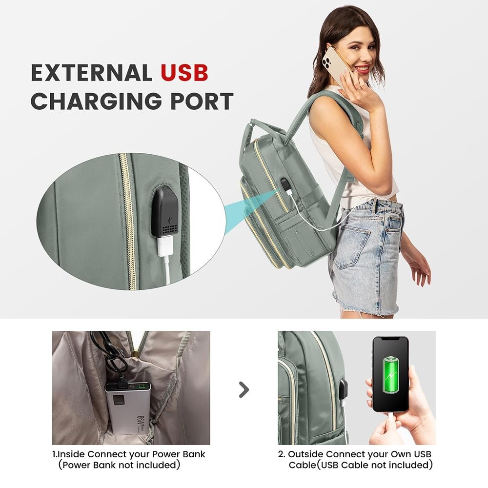 Stylish Water Resistant Laptop Backpack for Women, USB Charging, Travel Work Bag4