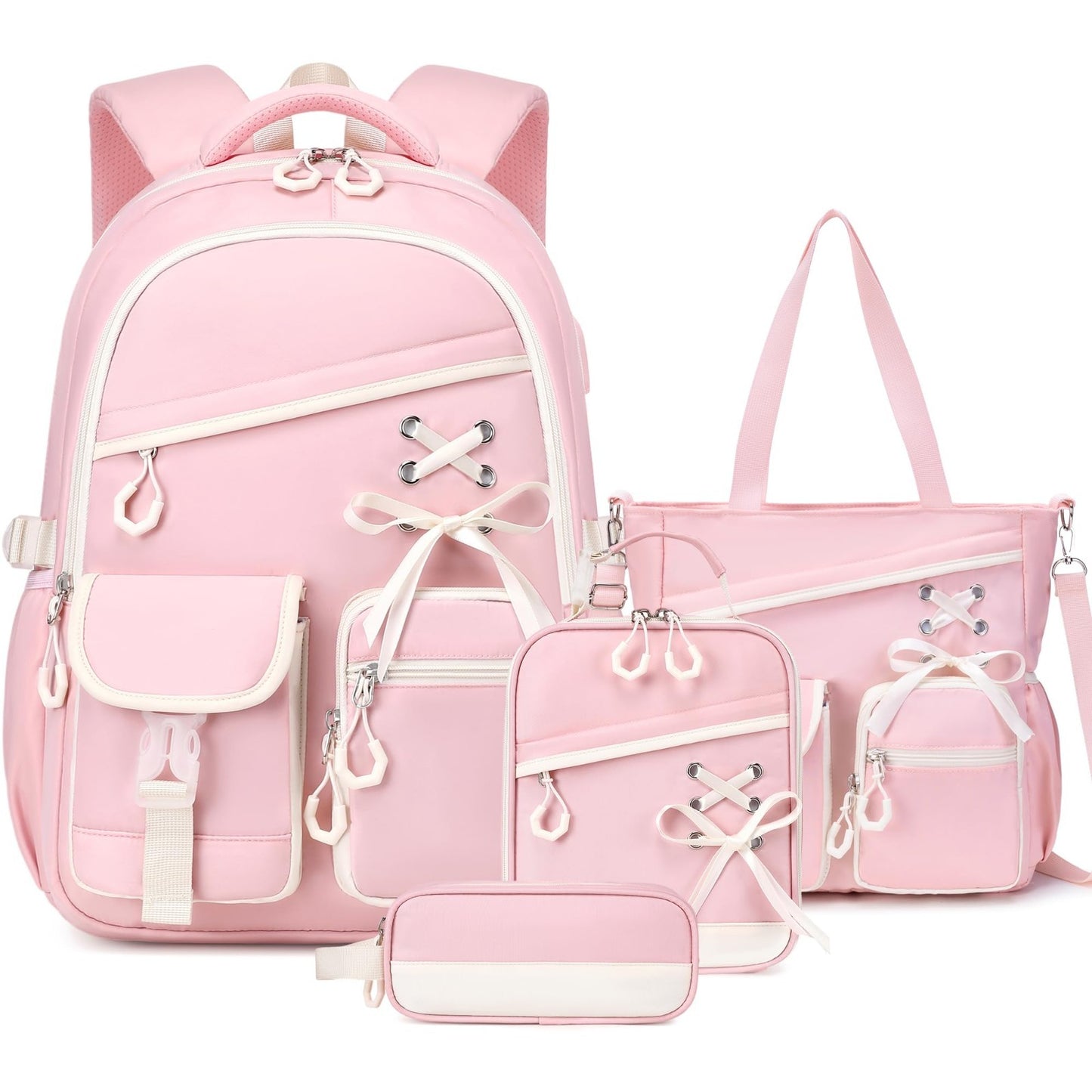 4PCS Girls Backpacks Set   Tote Bag, Lunch Bag & Pencil Pouch   Stylish & Functi1